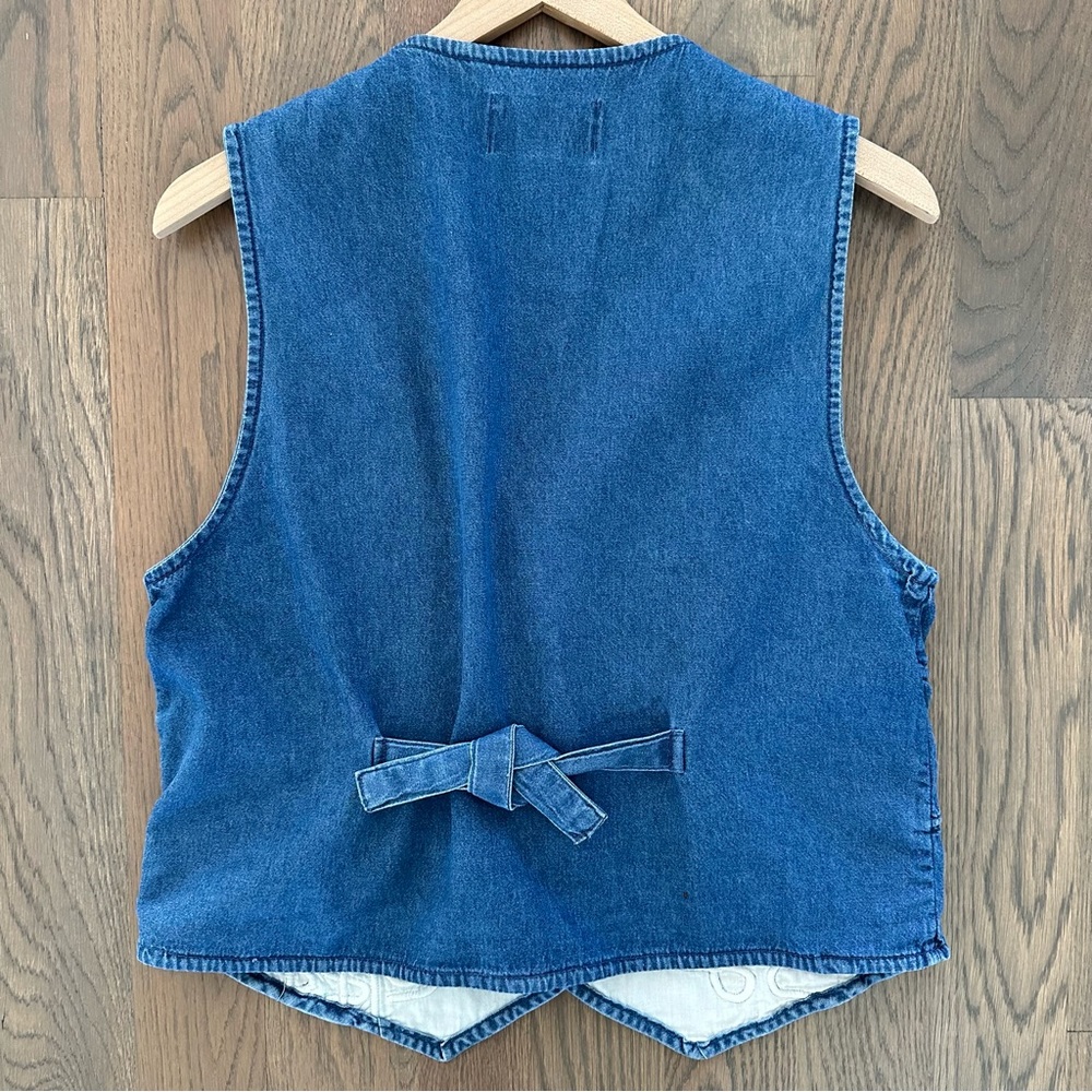 Anthropologie Vintage Embroidered Geometric Denim Western Sleeveless Vest Blue L - Picture 3 of 8
